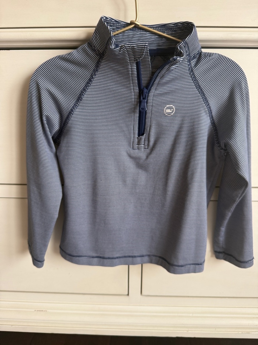 Vineyard Vines Youth Striped Quarter-Zip Pullover Navy and White